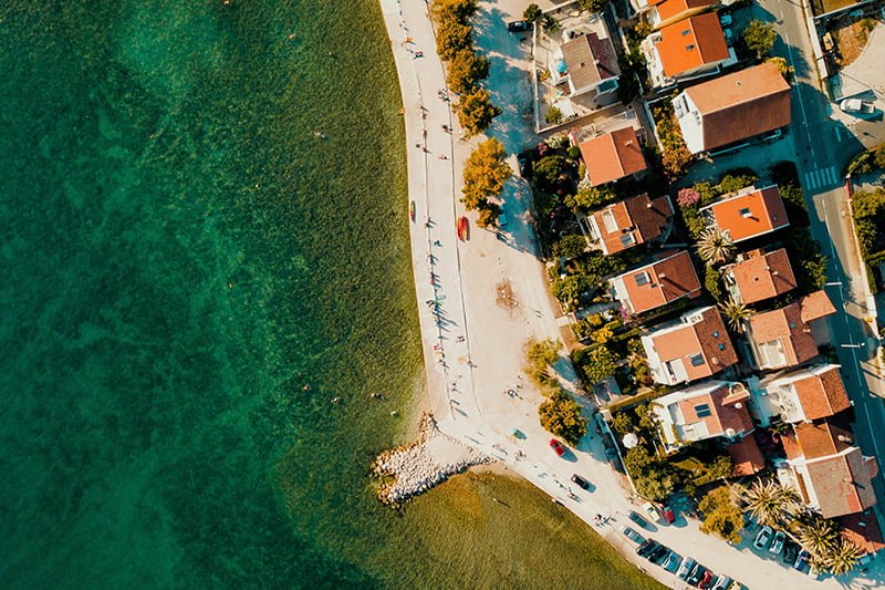 aerial view of a beach house complex